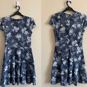 Michael Kors Navy and White Floral Midi Dress